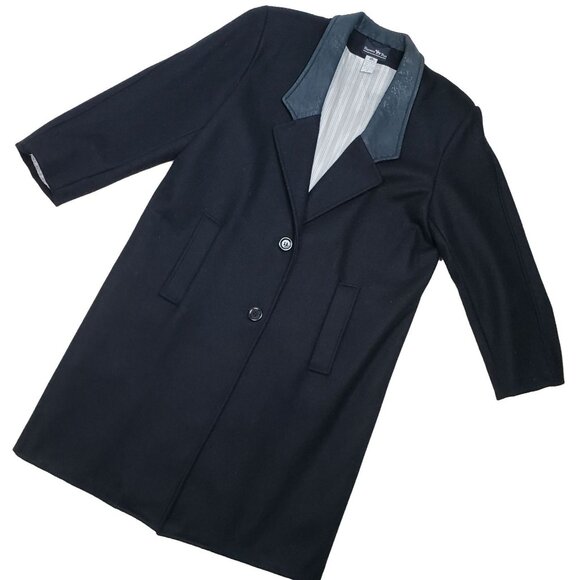 Hunter's Run Womens Blk Pea Coat 100% Wool & Genuine Leather Sz M (11) EXCELLENT - Picture 1 of 8